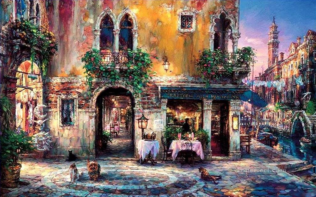 Evening in Venice cafe cityscape modern city scenes Oil Paintings